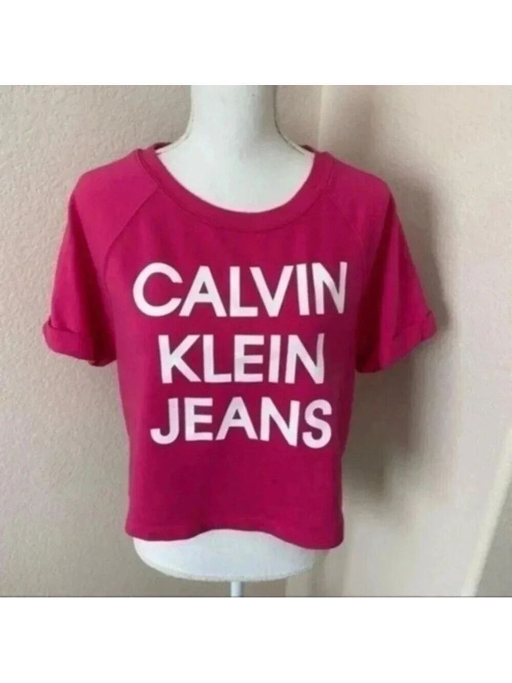 Calvin Klein Jeans White logo cropped sweatshirt womens size Lg